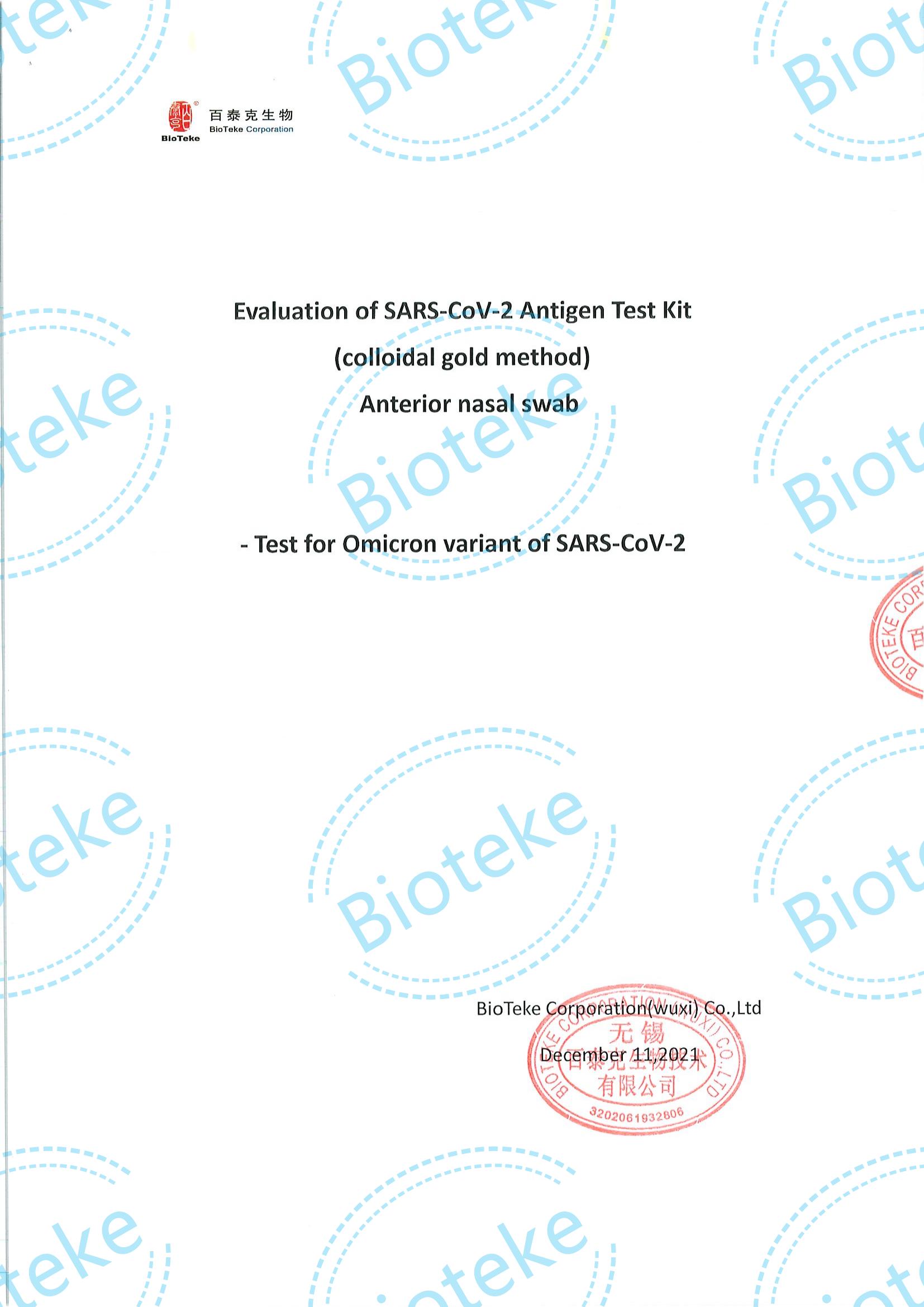 BIOTEKE_SARS-COV-2 Antigen IVD Kit ANTITERIAL Test nasale Valutazione del ceppo (Omicron) Reattività_00